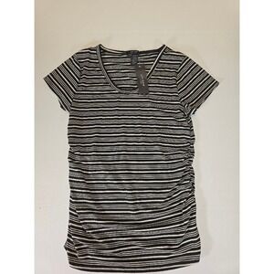 NWT Love Ryan Los Angeles Black & White Striped Ruched Short‎ Sleeve Top M